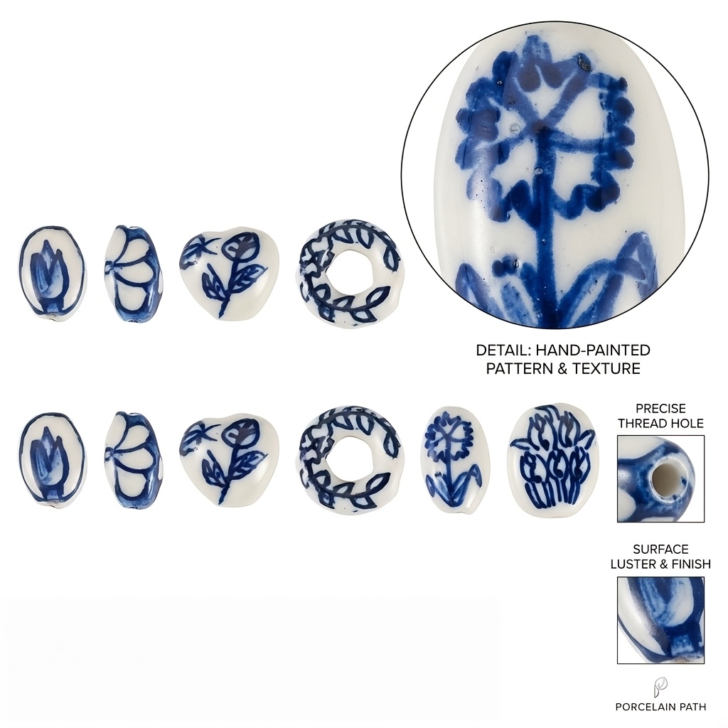 7pcs Hand-Painted Porcelain Beads for DIY Jewellery Making